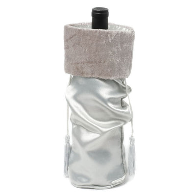 True Fabrications Silver Satin Wine Bag