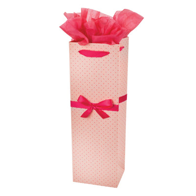 True Fabrications Elegant Pink Polka Dot Wine Bag