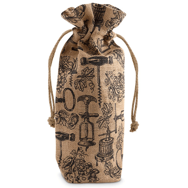 Antique Corkscrews Drawstring Jute Bottle Bag