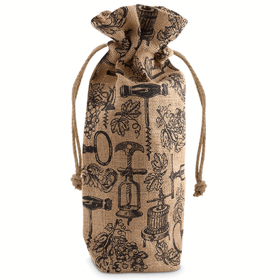 Antique Corkscrews Drawstring Jute Bottle Bag