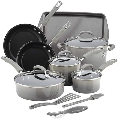 Rachael Ray Brights Nonstick 14 Piece Cookware Set - Gray