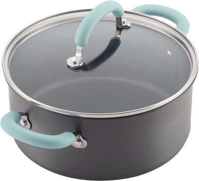 Rachael Ray Create Delicious Hard Anodized Nonstick Cookware Pots and Pans Set, 11 Piece, Gray with Light Blue Handles