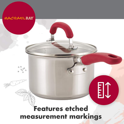 Rachael Ray Create Delicious 10 Piece Stainless Steel Cookware Set, Stainless Steel with Red Handles