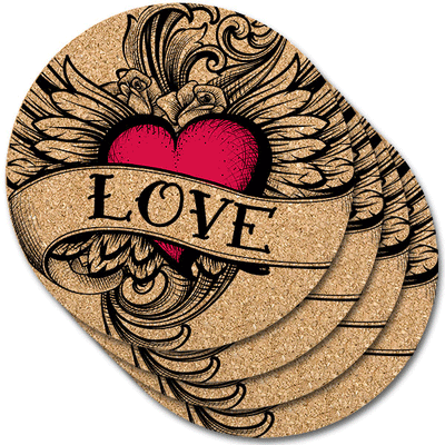 Winged Heart Cork Coasters