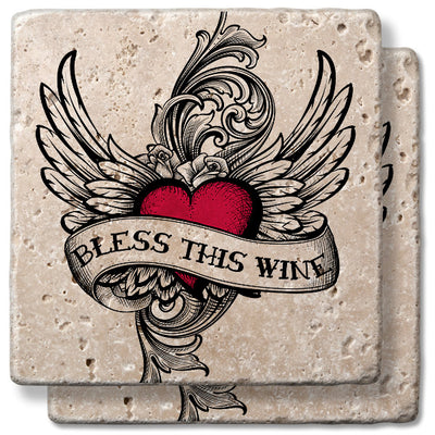 Winged Heart Stone Coaster Set