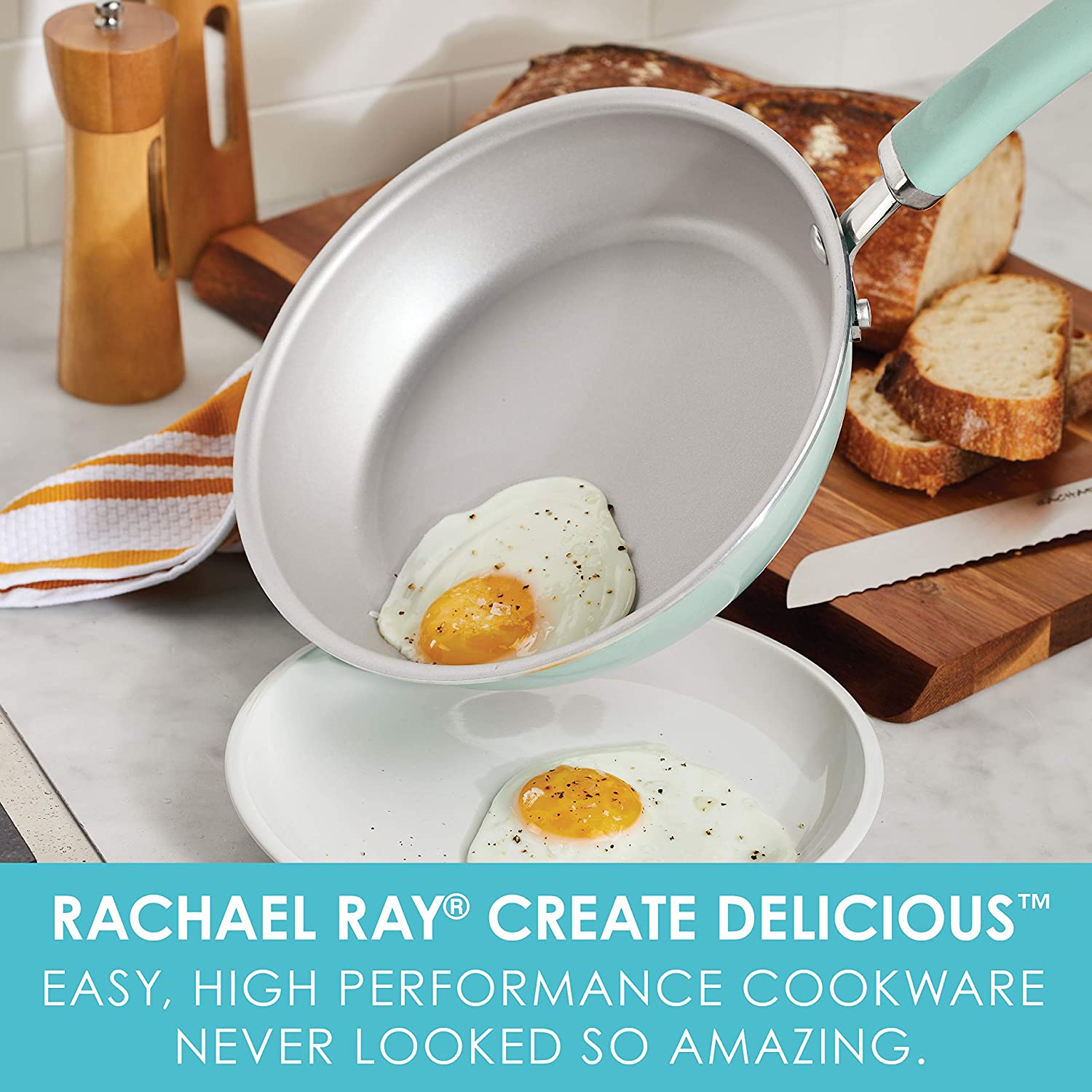 Rachael Ray Create Delicious 9.5 Inch Nonstick Deep Fry Pan, Light Blue Shimmer