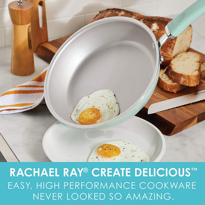 Rachael Ray Create Delicious 9.5 Inch Nonstick Deep Fry Pan, Light Blue Shimmer