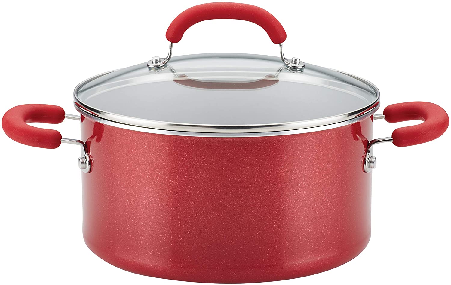 Rachael Ray Create Delicious Nonstick Stock Pot/Stockpot with Lid - 6 Quart, Red Shimmer