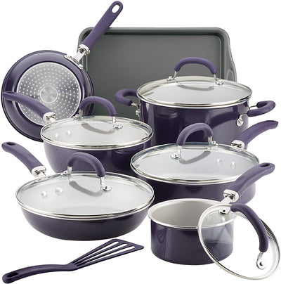 Rachael Ray Create Delicious Nonstick Cookware Pots and Pans Set, 13 Piece, Purple Shimmer