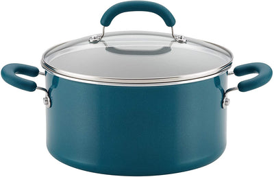 Rachael Ray Create Delicious Nonstick Stock Pot/Stockpot with Lid - 6 Quart, Teal Shimmer