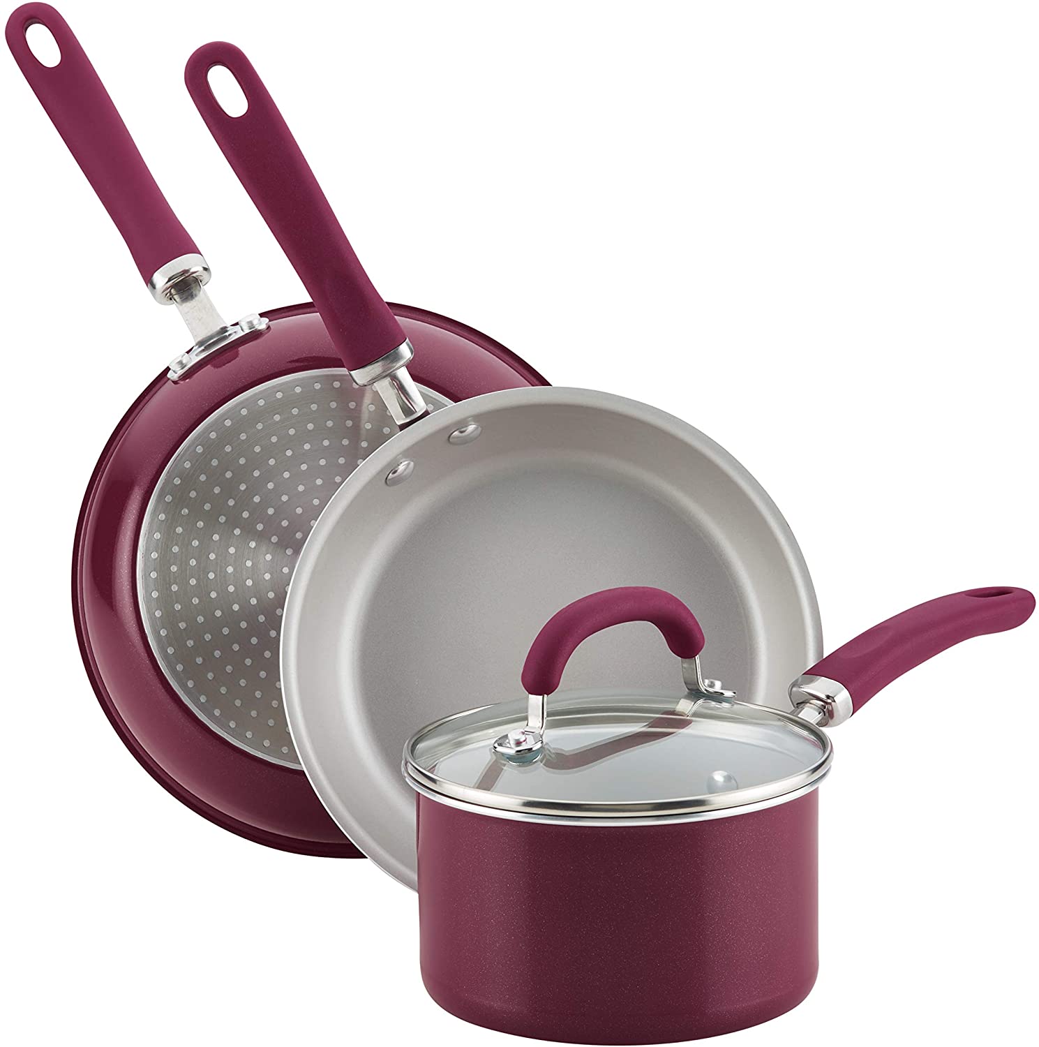 Rachael Ray Create Delicious Nonstick Cookware Pots and Pans Set, 13 Piece, Burgundy Shimmer