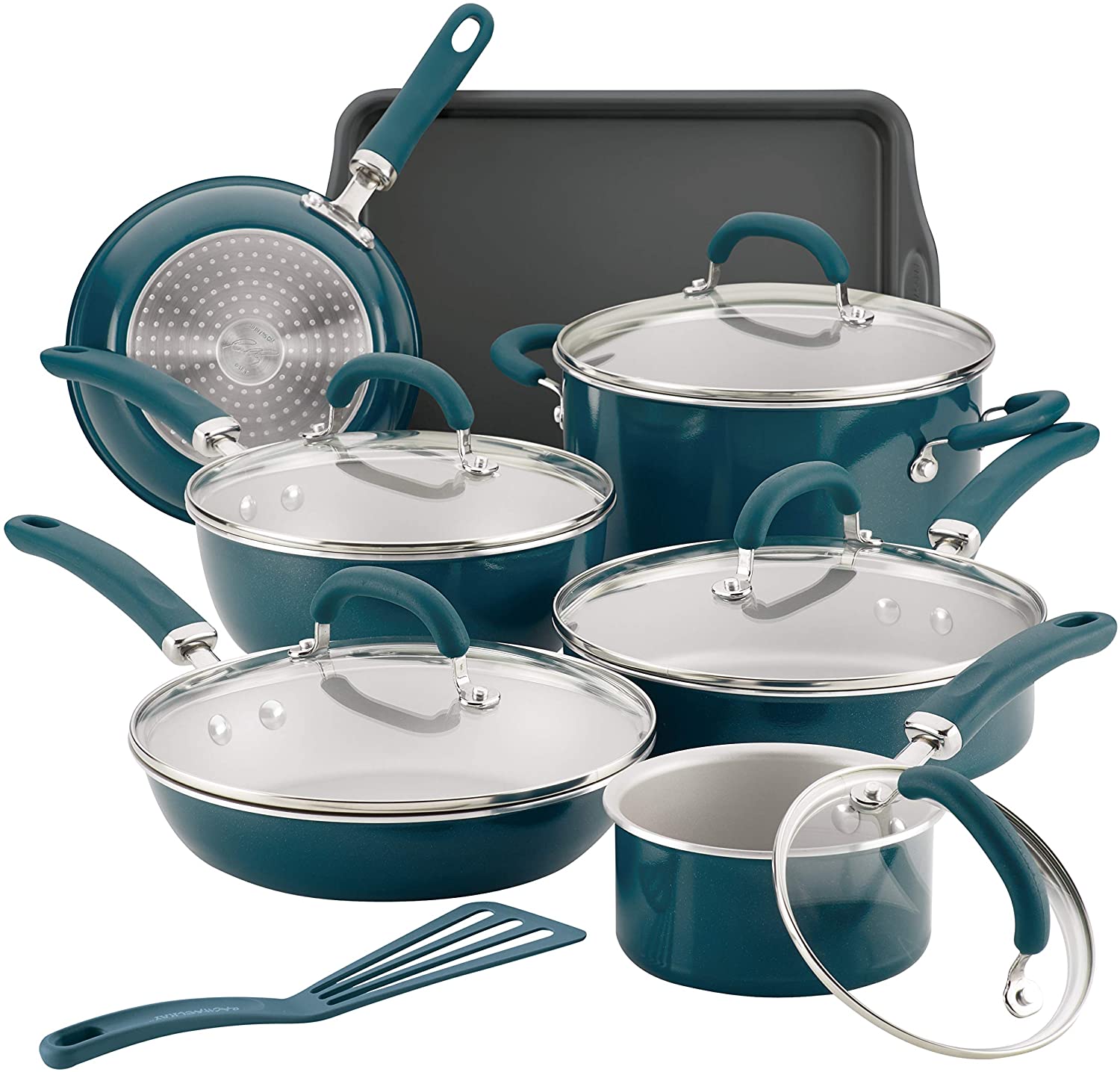 Rachael Ray Create Delicious Nonstick Cookware Pots and Pans Set, 13 Piece, Teal Shimmer
