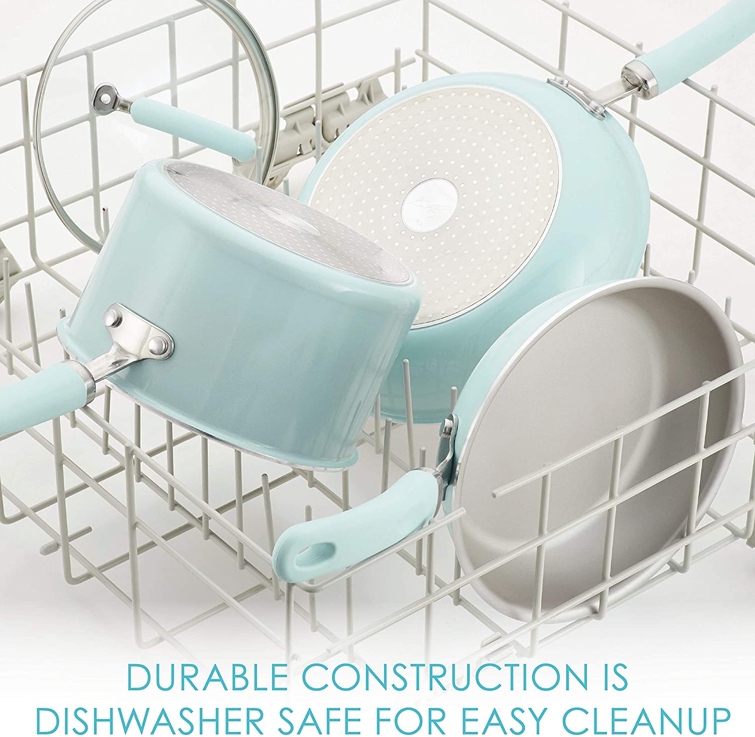 Rachael Ray Create Delicious Nonstick Cookware Pots and Pans Set, 13 Piece, Light Blue Shimmer