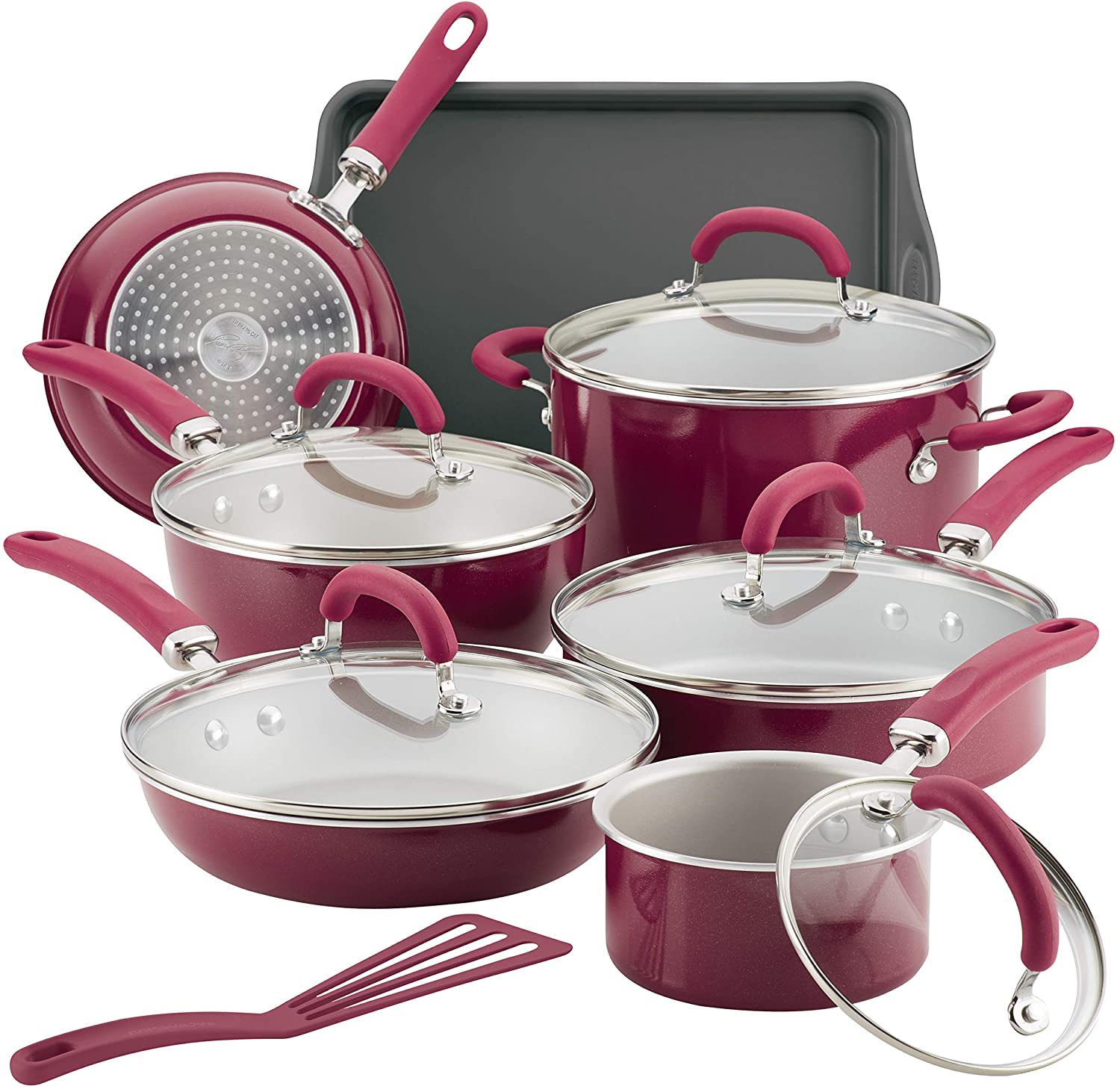 Rachael Ray Create Delicious Nonstick Cookware Pots and Pans Set, 13 Piece, Burgundy Shimmer