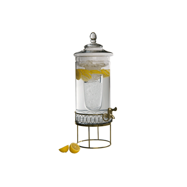 3 Gallon Kingston Glass Beverage Server With Ice Chiller- Antique Gold