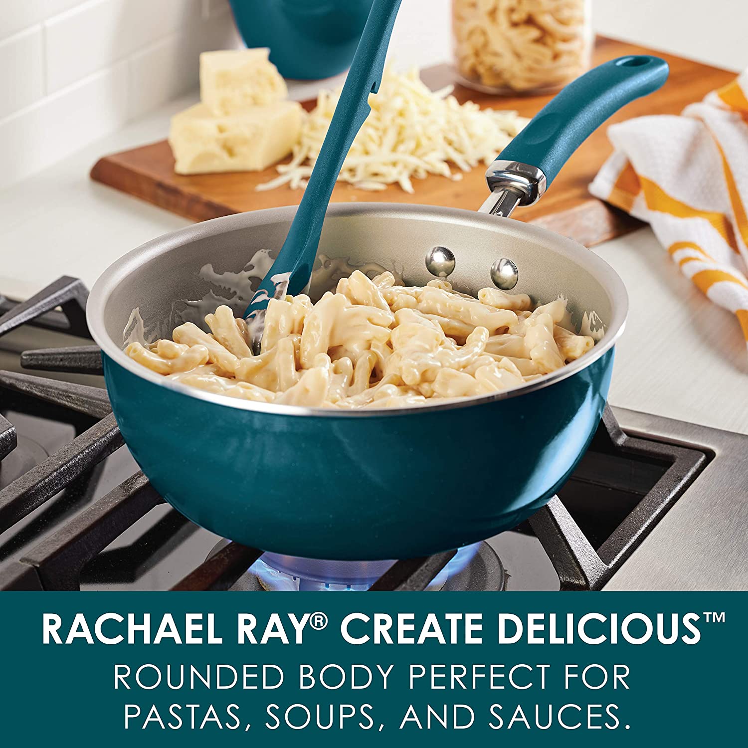 Rachael Ray Create Delicious Nonstick Fry Saute Purpose Pan with Lid, 3 Quart, Teal Shimmer