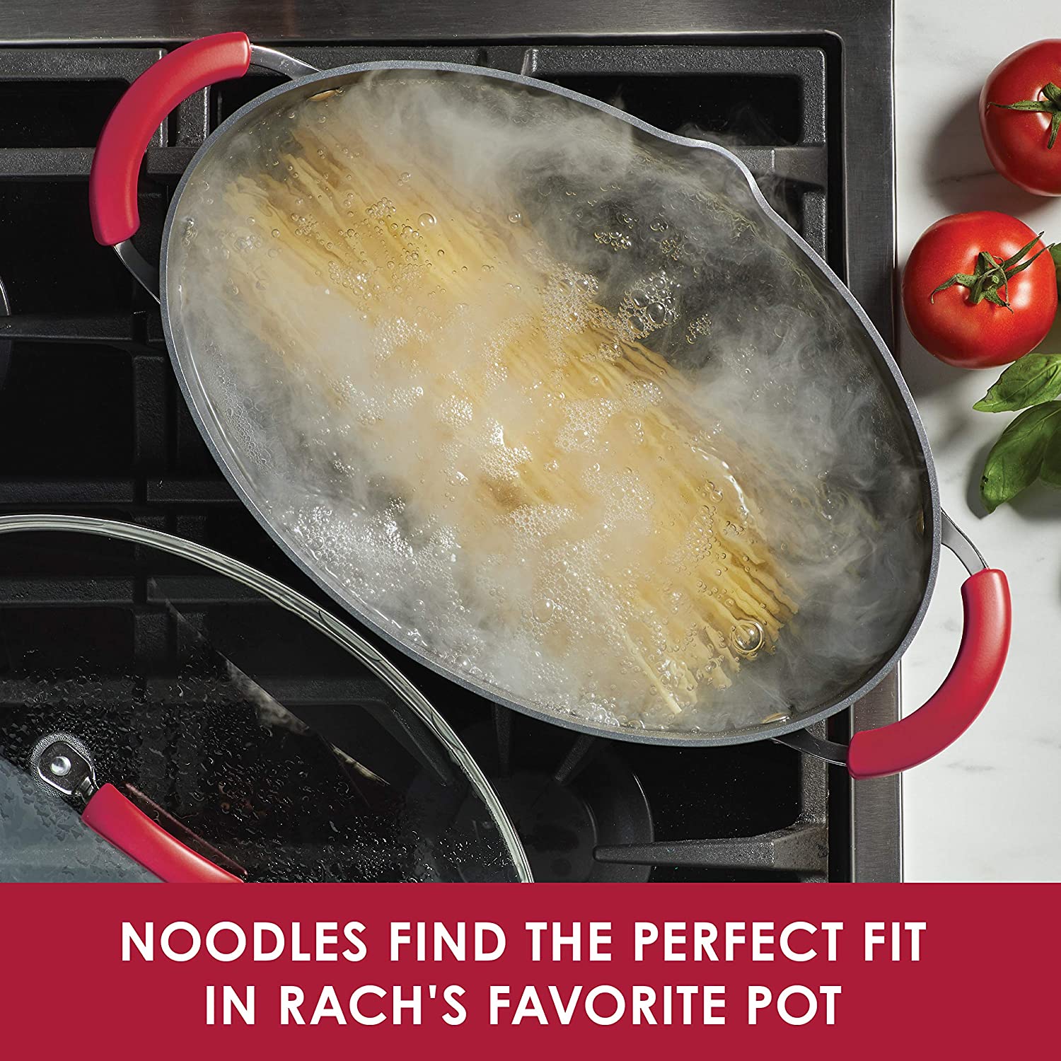 Rachael Ray Brights Nonstick Pasta Stock Pot with Lid and Spout, 8 Quart, Red Gradient