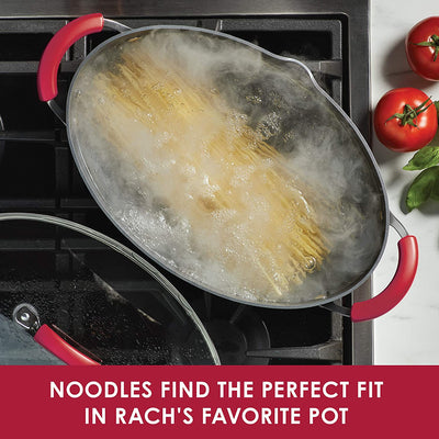 Rachael Ray Brights Nonstick Pasta Stock Pot with Lid and Spout, 8 Quart, Red Gradient