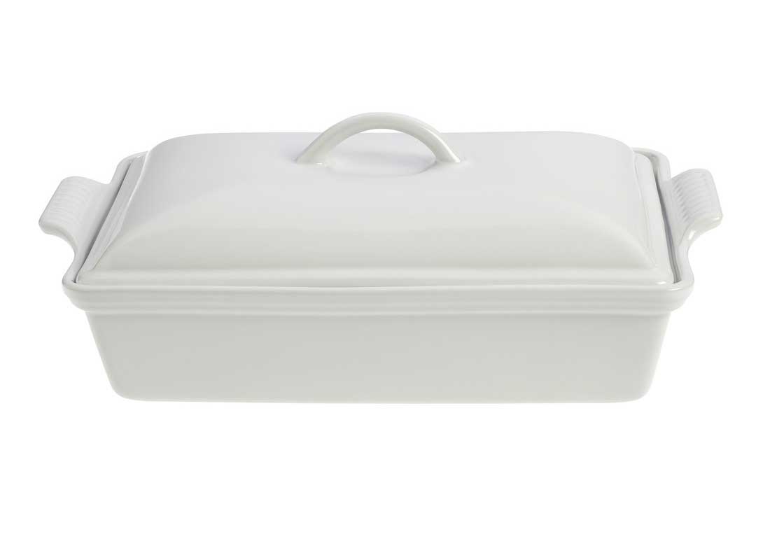 Le Creuset 4 Quart Heritage Covered Rectangular Stoneware Casserole - White