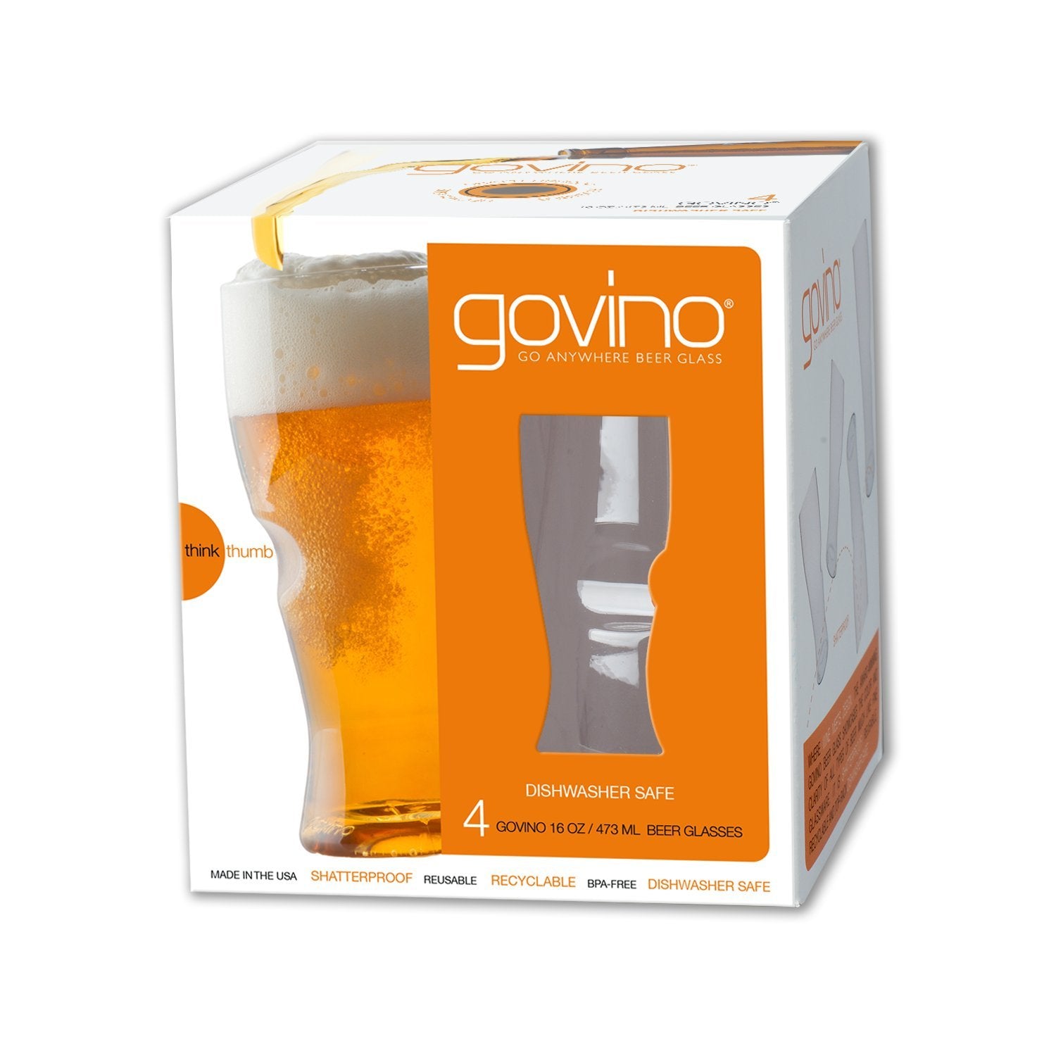 Govino Top Rack Series Shatterproof Beer Glasses, Dishwasher Safe, Set of 4