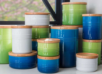 Le Creuset 2.5 Quart Stoneware Storage Canister w/Wood Lid