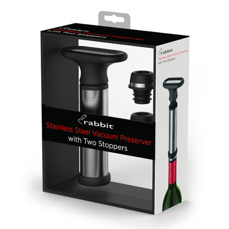 Metrokane Rabbit Stainless Steel Wine Preserver (Vacuum Pump with 2 Stoppers)