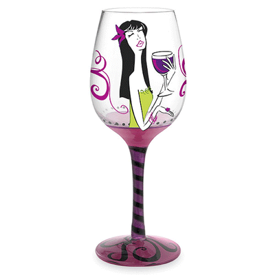 Wine Girl Hand-Decorated Wine Glass