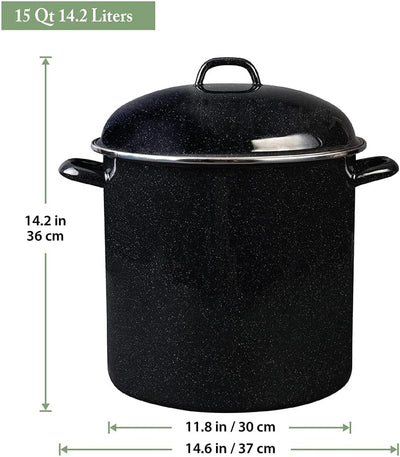 Granite Ware 15 Qt Heavy Gauge Steamer Pot with Lid and Trivet (Speckled Black)