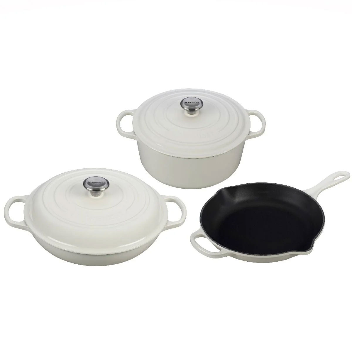 9 PC Enameled Cast Iron Cookware Set - White