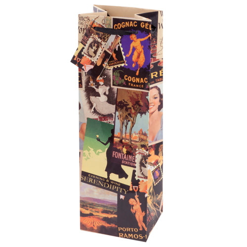 True Fabrications Vintage Collage Wine Bag