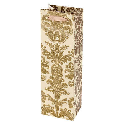 True Fabrications 1-Bottle Gold Damask Bag