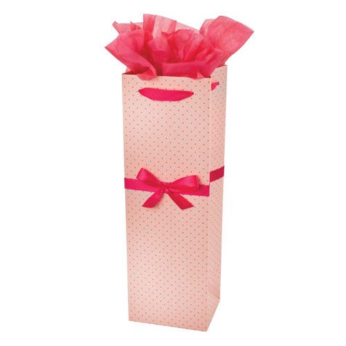 True Fabrications Elegant Pink Polka Dot Wine Bag