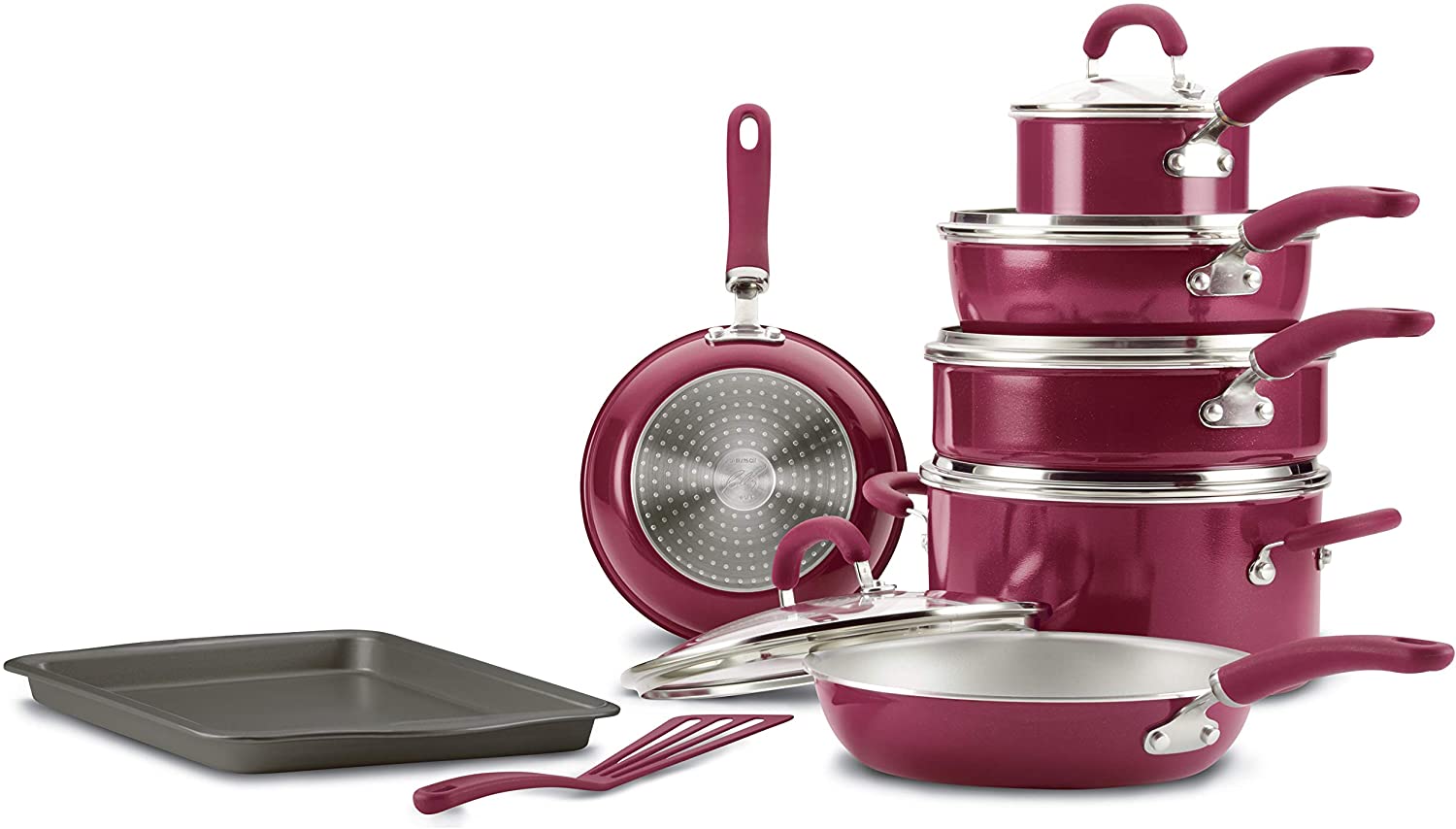  Rachael Ray Cucina Nonstick Cookware Pots and Pans Set, 12  Piece, Cranberry Red