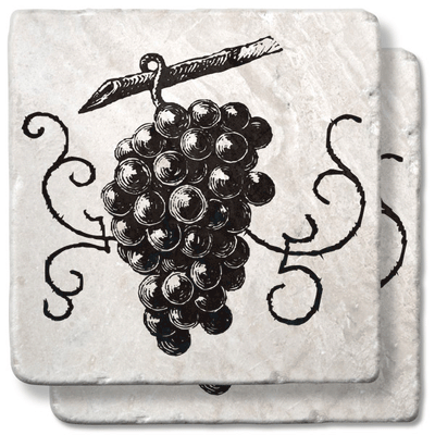 Engraved Grapes Stone Coaster Set