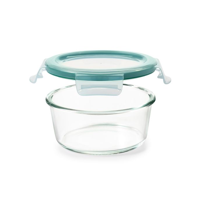 OXO Good Grips Smart Seal Glass Round Containers | Clear/Teal-Set of 4