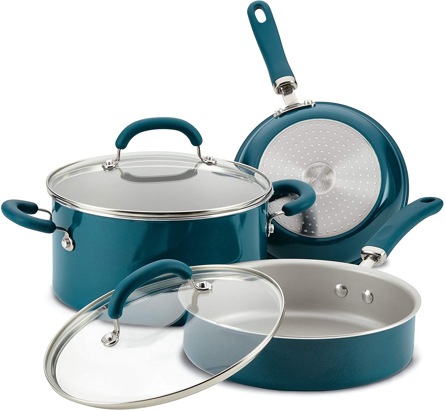 Rachael Ray Create Delicious 10-Piece Cookware Set in Stainless Steel with  Light Blue Handles