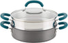 Rachael Ray Create Delicious Nonstick Multi-Pot/Steamer Set, 3 Piece, Gray With Teal Handles