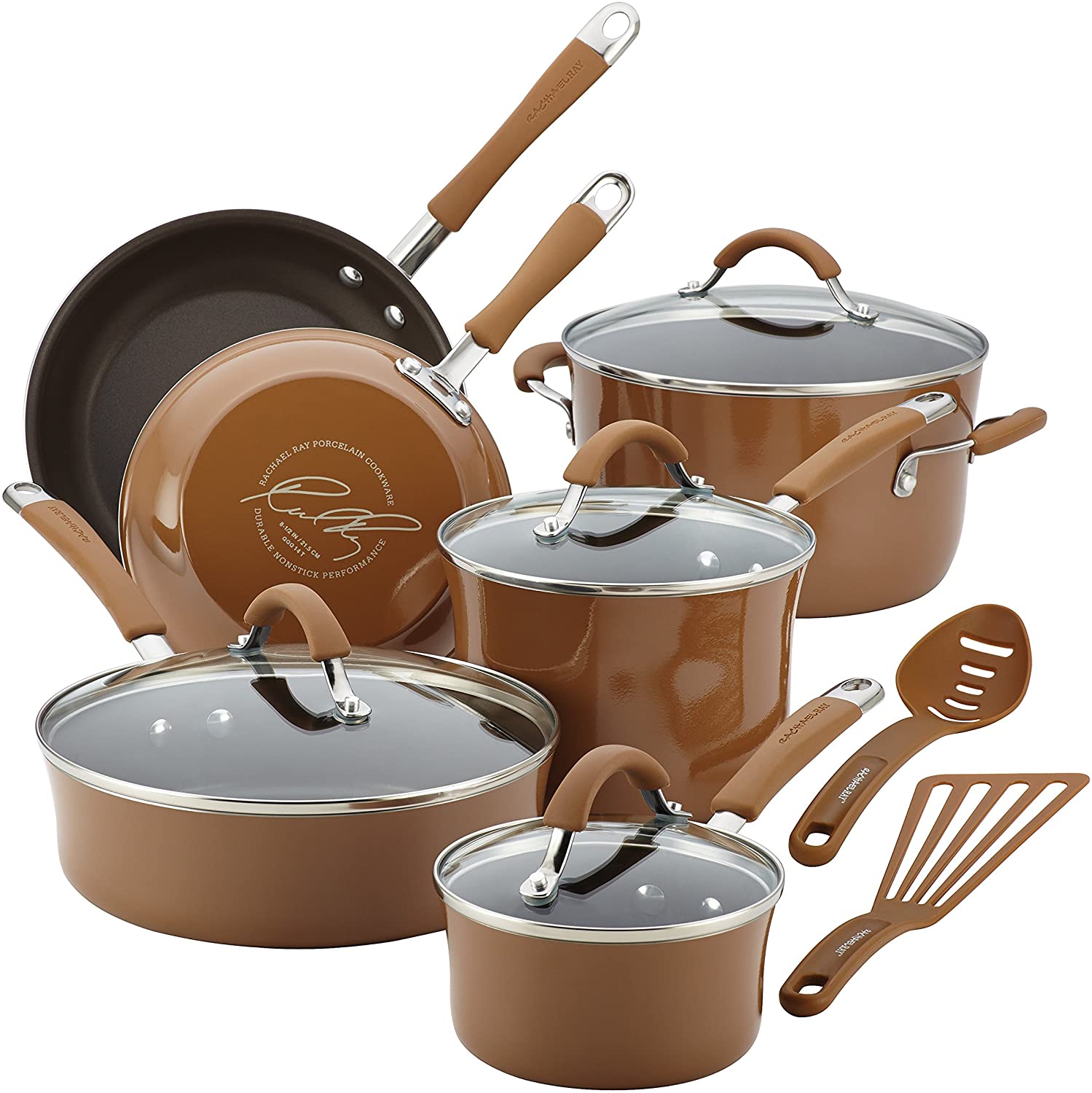 Rachael Ray Cucina 12 Piece Nonstick Cookware Set, Mushroom Brown