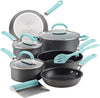 Rachael Ray Create Delicious Hard Anodized Nonstick Cookware Pots and Pans Set, 11 Piece, Gray with Light Blue Handles