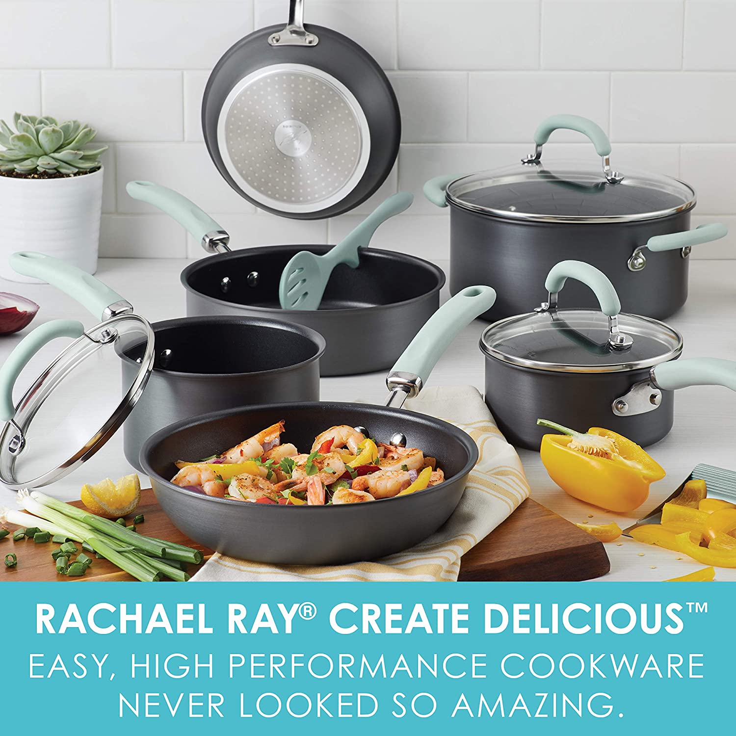 Rachael Ray Create Delicious Nonstick Cookware Pots and Pans Set