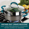 Rachael Ray Create Delicious Nonstick Multi-Pot/Steamer Set, 3 Piece, Gray With Teal Handles