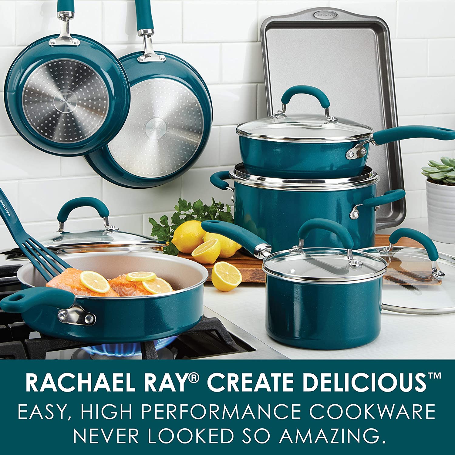 Rachael Ray Create Delicious 11pc Hard Anodized Nonstick Cookware, Teal in  the Cooking Pans & Skillets department at