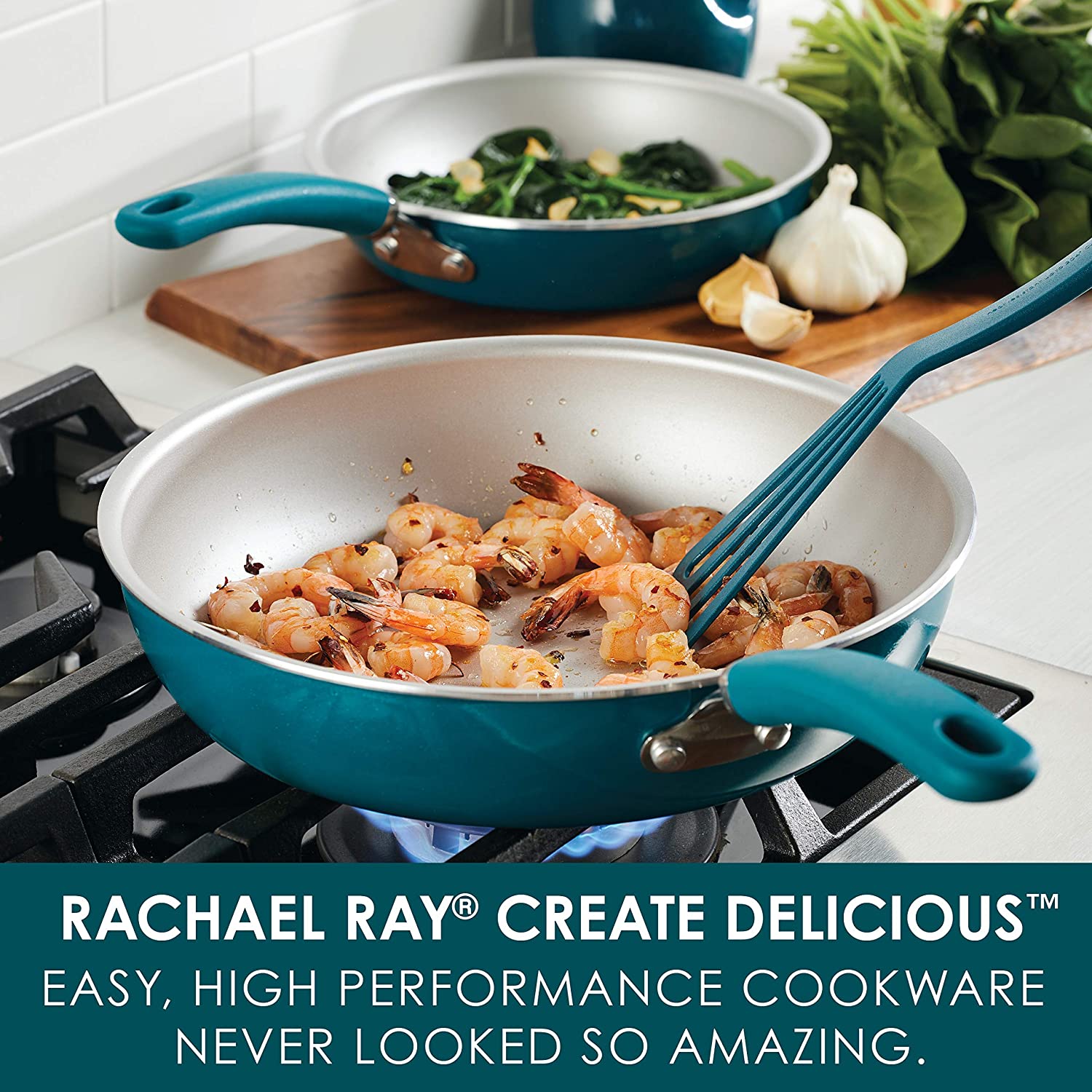 Rachael Ray Create Delicious 2 Piece Nonstick Skillet Set, Teal