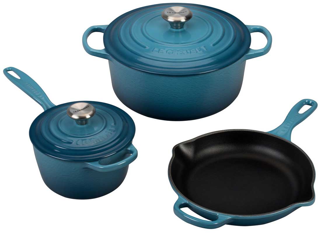 Le Creuset Cast Iron Cookware Set - Deep Teal - 5 Piece