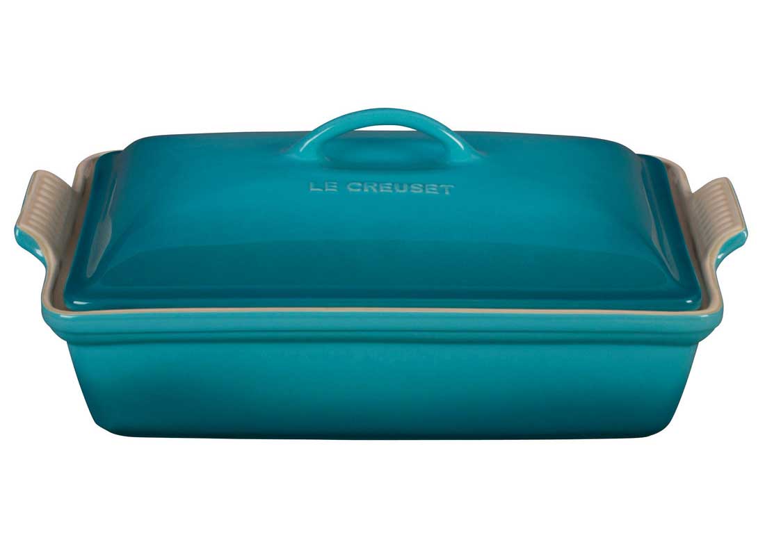 LE CREUSET STONEWARE RECTANGULAR CASSEROLE DISH WITH LID - Cerise