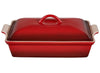 Le Creuset 4 Quart Heritage Covered Rectangular Stoneware Casserole - Cerise
