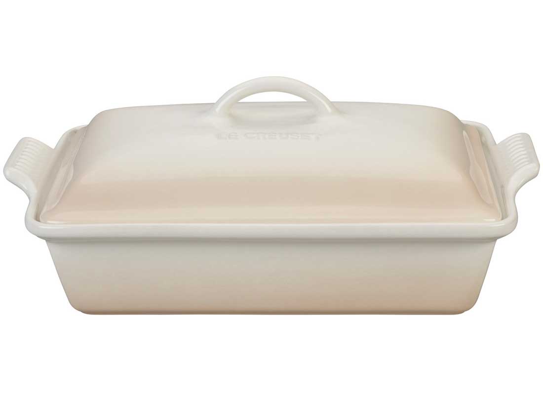Le Creuset 4 Quart Heritage Covered Rectangular Stoneware Casserole - Meringue