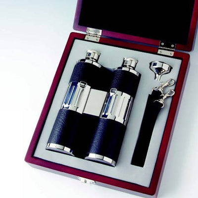 Binoculars Flask Set, Stainless Steel in Wood Box - 8 oz