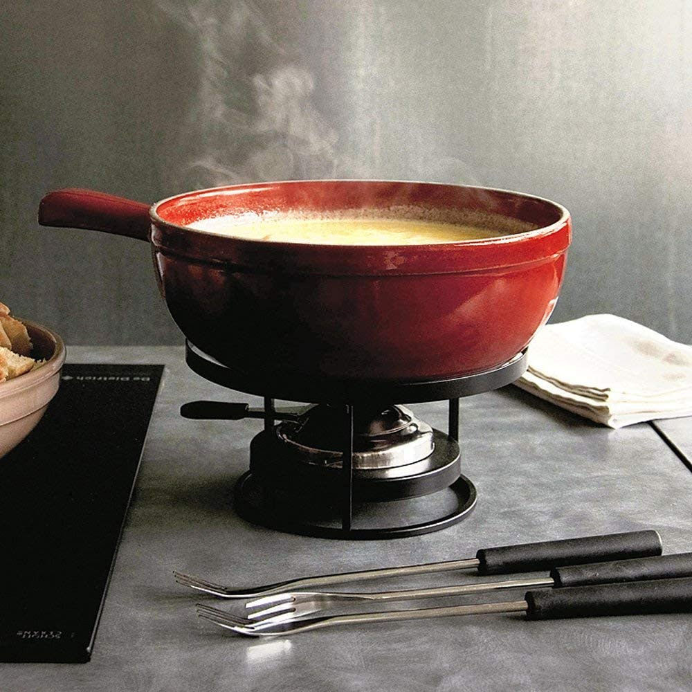 Emile Henry 2.6 Quart Flame Cheese Fondue Set - Burgundy - Winestuff