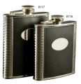 Deluxe Leather-Bound Captive-Top Pocket Flask - 6 oz